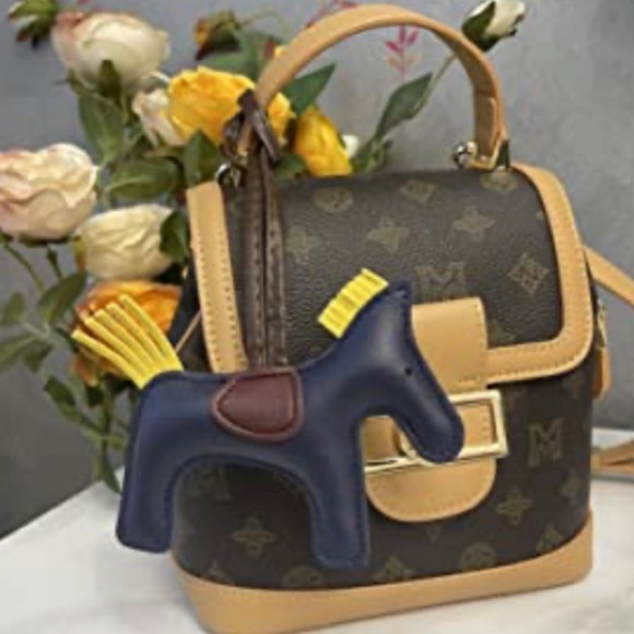 🆕 Equestrian Lucky Horse-Pony Purse Tag or Keychain - Navy Blue & Yellow 🐴 - Picture 4 of 10